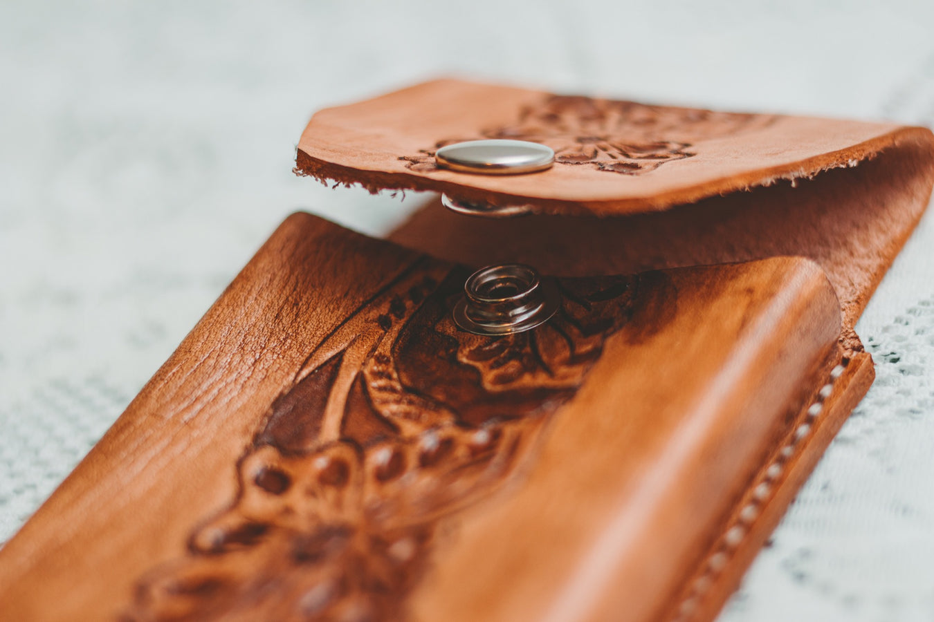 Brown leather-carving wallet